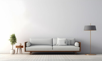 Interior design modern living room with white sofa 3d render illustration