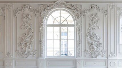 Poster - Ornate classical interior with large window and intricate stucco molding.