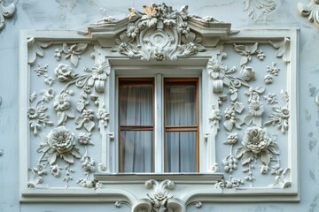 Wall Mural - Architectural detail of baroque stucco decoration on window facade.