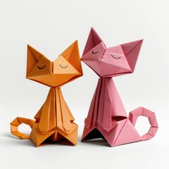 Aufkleber - a couple of origami cats sitting next to each other. origami craft, greeting card design element,