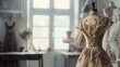Vintage dress form stands in an atelier, hinting at timeless fashion and craftsmanship.