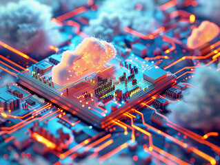 Wall Mural - Industry Cloud computing, physical systems, cognitive computing industry. 3d illustration 