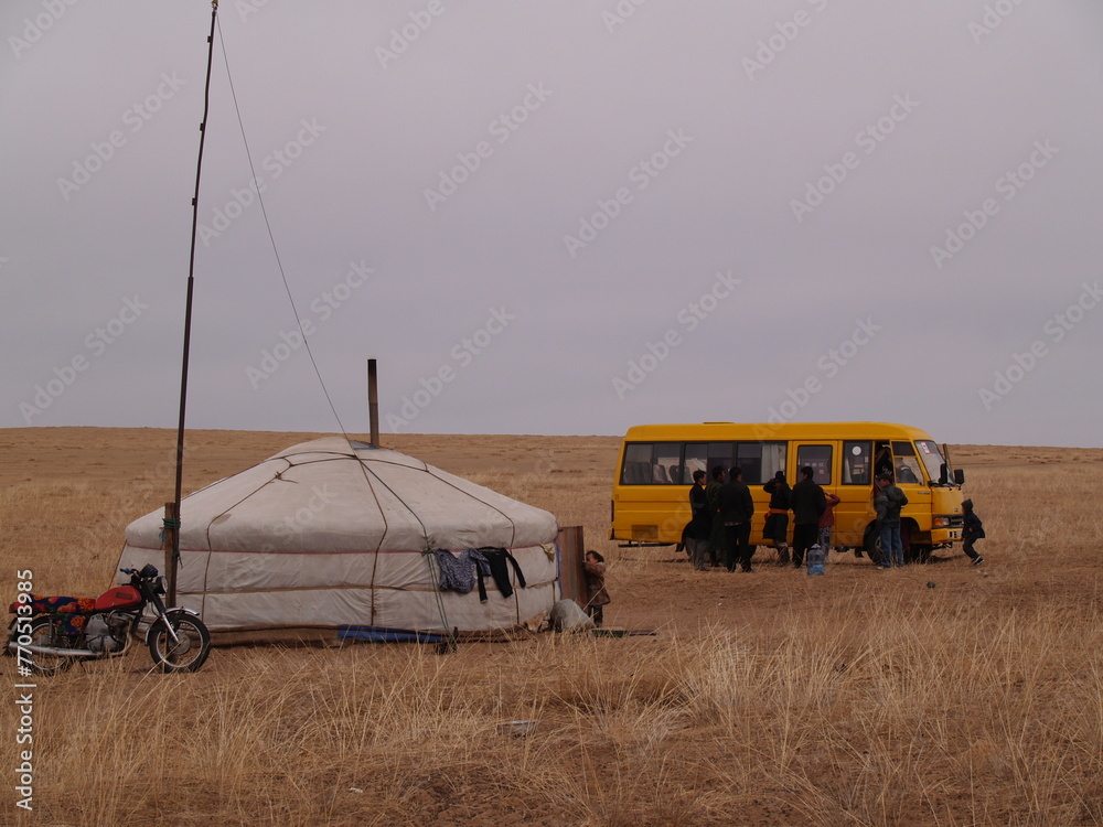 Photo Stock A nomadic family lives in the middle of nowhere in the ...