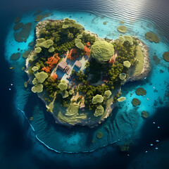 Poster - Aerial view of a tropical island with coral reefs. 