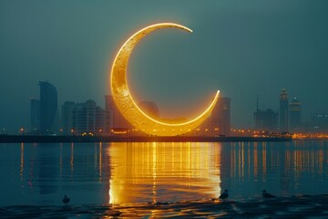 Wall Mural - A crescent shaped object in the middle of a river.