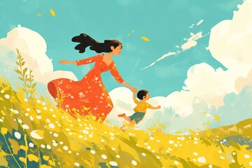 Wall Mural - family on the meadow