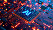 Close-up of AI (Artificial Intelligence) symbol on an illuminated circuit board.