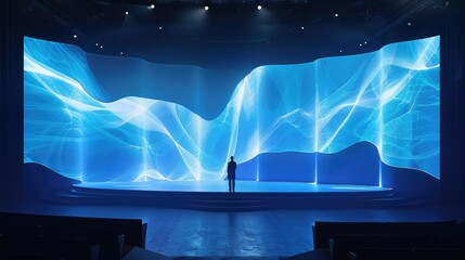 Fototapete - 3d design, gaming blue waves stage conference, with led screen