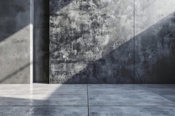 Wall Mural - Minimalist Gray Concrete Studio Room, Industrial Backdrop with Textured Wall and Floor, 3D Rendering