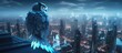 A Robotic Owl Guardian Surveying a Futuristic Cityscape from Atop a Towering Skyscraper