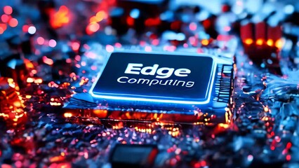 Poster - edge computing concept highlighted on a motherboard, illustrating advanced data processing technolog