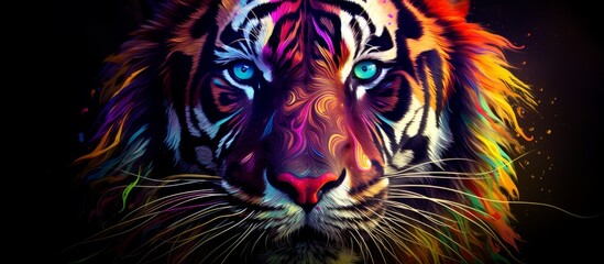 Canvas Print - A vibrant painting of a Bengal tiger with striking blue eyes, showcasing the beauty of this carnivorous terrestrial animal from the Felidae family