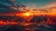Glowing Heart Over Cityscape at Sunset, Love and Urban Life Concept, Digital Art Creation. Sunset Hues, City Vibes. AI