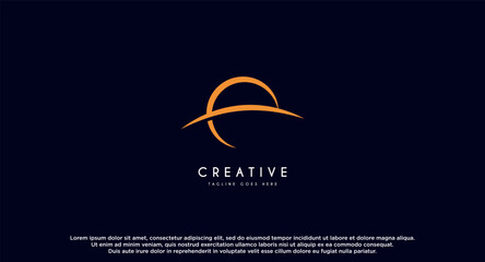 Planet with line horizon logo design vector inspiration.