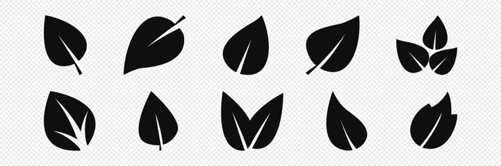 Set of isolated green leaf icons on white background. Abstract natural leaf icons. Elements. Vector illustration.