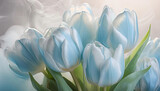 Fototapeta Tulipany - Pastelowe tło i niebieskie kwiaty. Wiosenne tulipany. Abstrakcyjne kwiaty makro