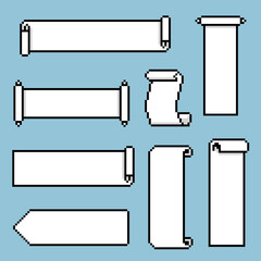 Fototapete - collection set of retro game 8bit paper map pixel art banner black and white color, flat design vect