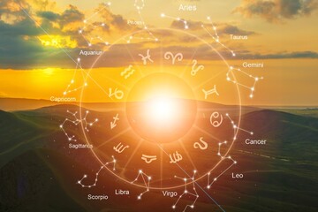 Wall Mural - concept of astrology horoscope inside a big zodiac wheel