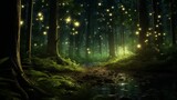 Fototapeta Las - A cluster of fireflies creating a magical g