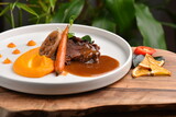 Fototapeta Sypialnia - Haute cuisine Asian fusion, roasted beef fillet