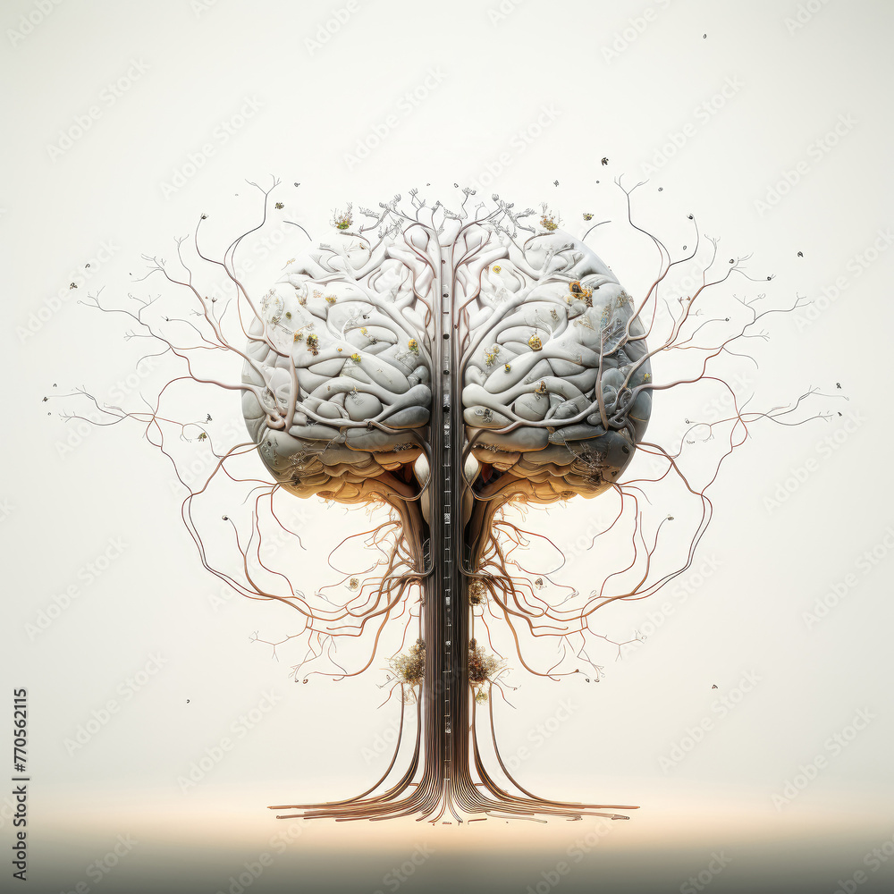 design of a human brain interconnected with wires and neurons where the ...