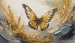 Golden butterfly oil painting on canvas