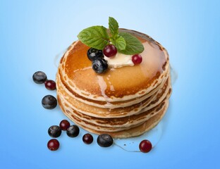 Sticker - Tasty fresh pancakes with honey on plate