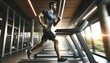 Man Running on Treadmill in Modern Gym Concept of Health, Fitness and Cardio Workout