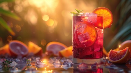 Sticker - sangria cocktail in glass with ingredients