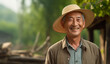 © MD Media - Chinese farmer smiling for the camera against the backdrop of their lush, sun-kissed paddy fields, conveying a sense of satisfaction and connection to the land with Hmong-Mien cultures