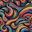 a colorful pattern of wavy shapes on a black background, abstract pattern, psychedelic background, rounded lines, smooth organic pattern, colourful biomorphic opart, worms intricated, motion shapes co