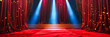 Elegant Stage Presence: A Red Velvet Curtain on a Dramatic Theater Stage, Ready for a Captivating Performance