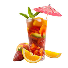 A refreshing cocktail with tropical fruits and a little umbrella, epitomizing summer refreshment, isolated on transparent background