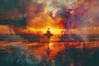 Silhouette serenade: A surfer dances with the setting sun in a double exposure. Warm hues of orange and purple bathe the scene, creating a luxurious dreamscape on this upscale beach