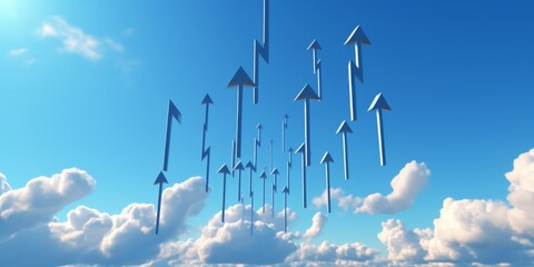Poster - Upward Direction Arrows on Blue Background - Abstract Digital Illustration