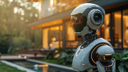 Poster - Robot Standing in Front of a House