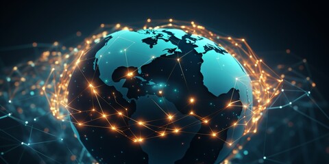 Poster - Interconnected Global Network Concept with Close-up of Globe and Lines.