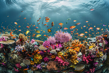 Wall Mural - The Ocean's Surface Hides a Vibrant World of Colorful Coral Life