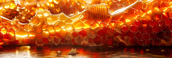 Golden Essence of Nature: Close-up of Honeycomb, Symbolizing the Sweet Richness and Complexity of Life