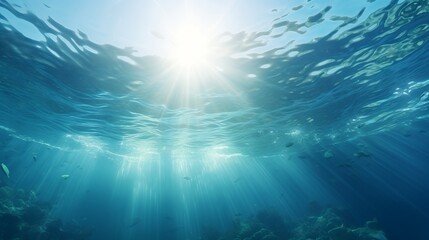 Wall Mural - Small canyon underwater carved by the swell into the fore reef with sunlight through water surface