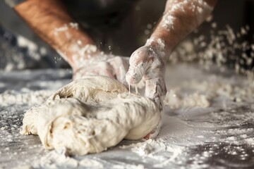 Poster - baker kneading dough on a floured surface