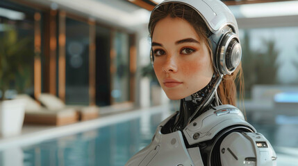 Aufkleber - Woman in Futuristic Suit With Headphones