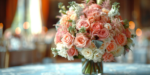 Poster - close up. beautiful bouquet on the wedding table