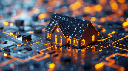 Fototapete - House Perched on Computer Chip