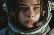 A woman in a space suit with her eyes closed