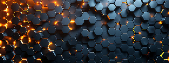 Poster - Hexagonal Pattern with Golden Edges and Dark Background