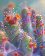 Wall Mural - subatomic cloud environment, surreal, stunning, striking, colorful, spiny, prickly, cells, spires, photorealistic, microscopic, tilt shift 