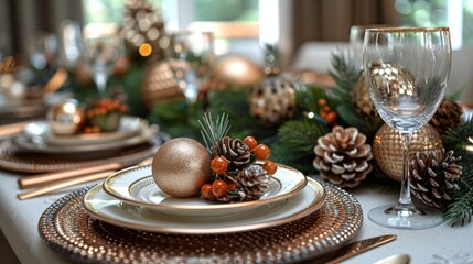 Wall Mural - table set for a party, christmas table, christmas decoration, christmas table setting