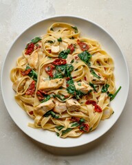 Poster - Creamy Tuscan Chicken Pasta with  Dried Tomatoes, Spinach