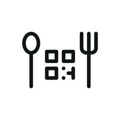 Poster - QR menu isometric icon, spoon and fork with QR code vector symbol with editable stroke